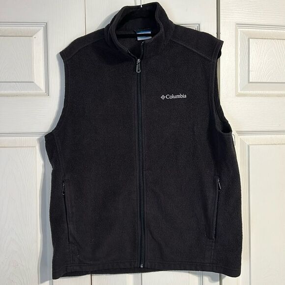 COLUMBIA Men's Size Large Black Fleece Vest Pockets Sleeveless Full Zip - Picture 2 of 6